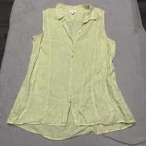 J Jill Love Linen Tunic Top Large Light Green Button Up Sleeveless